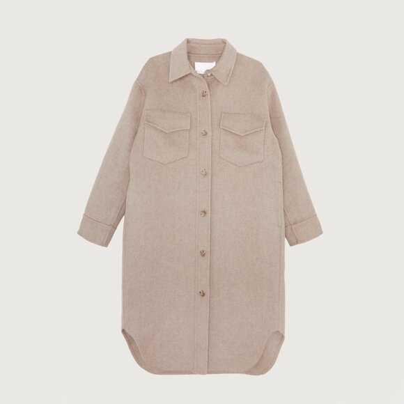 Oak + Fort Oversized Wool Blend Midi Shacket in Winter Fig - Picture 1 of 5